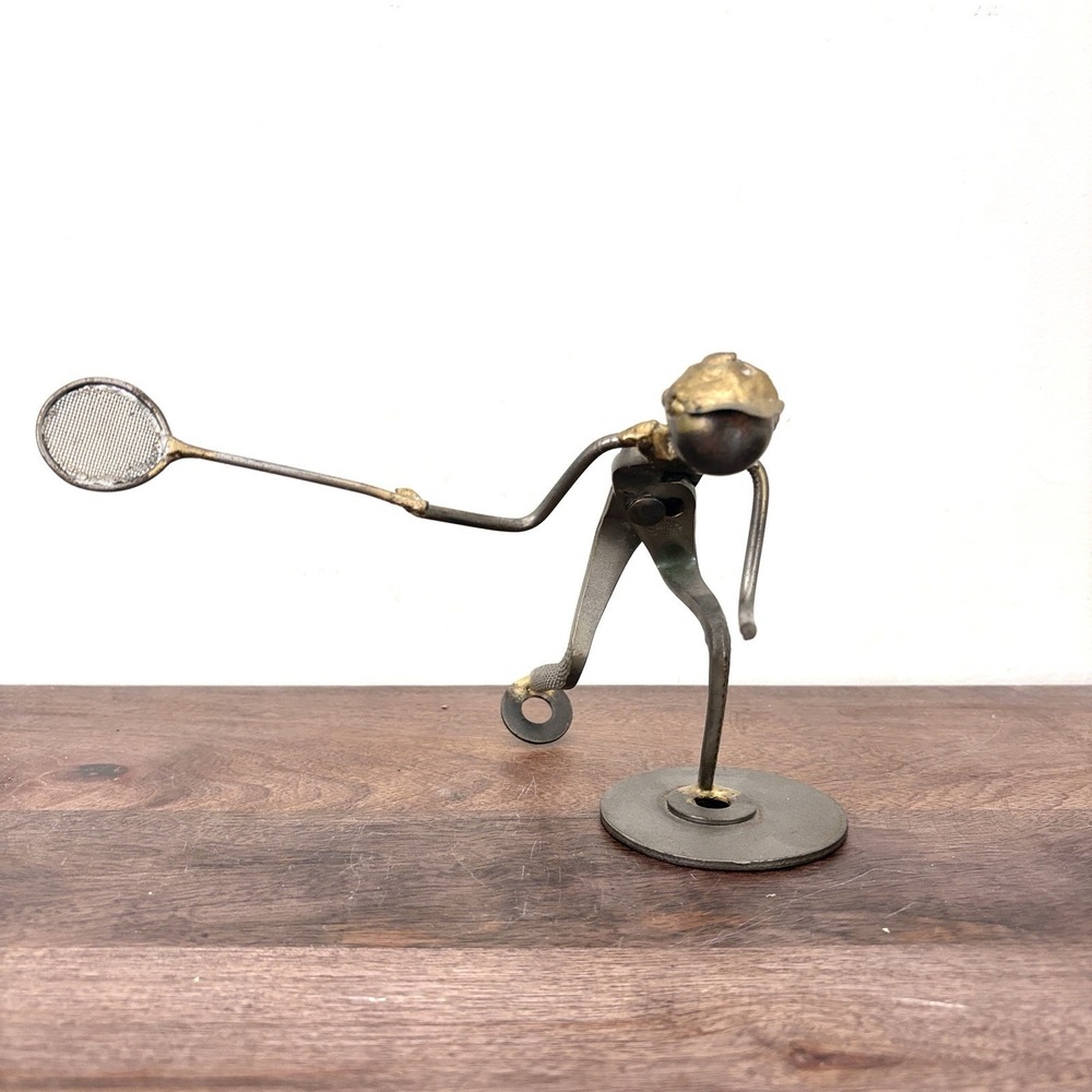 Vintage Metal Tennis‎ Player Sculpture Industrial MCM Brutalist Decor Figure - Picture 12 of 12